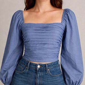 NWT Abercrombie Fitch Ruched Square Neck Puff Sleeve Crop Top S Peasant Milkmaid